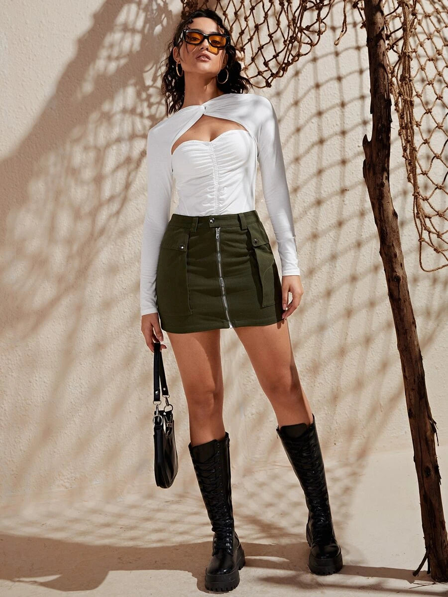 SHEIN Cut Out Twist Front Ruched Bodysuit