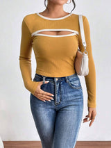 SHEIN Essnce Cut Out Contrast Binding Ribbed Knit Tee