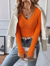SHEIN Essnce Solid Ribbed Knit Crop Sweater