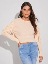 SHEIN Fringe Detail Drop Shoulder Sweater