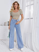 SHEIN Puff Sleeve Striped Top