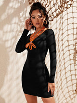SHEIN Ring Linked Cut Out Contrast Binding Tie Back Bodycon Dress