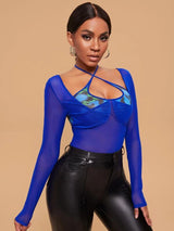 SHEIN SXY Tie Dye Print Crisscross Front Mesh Halter Top