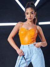 SHEIN Solid Faux Patent Cami Bodysuit