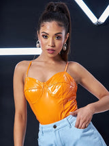 SHEIN Solid Faux Patent Cami Bodysuit