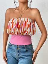 SHEIN Unity Brush Print Ruched Bust Tube Top