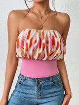 SHEIN Unity Brush Print Ruched Bust Tube Top