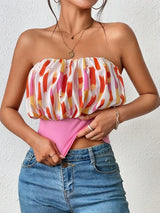 SHEIN Unity Brush Print Ruched Bust Tube Top