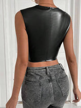SHEIN Unity Solid Crop PU Leather Tank Top