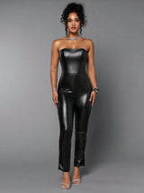 SHEIN BAE PU Leather Tube Jumpsuit
