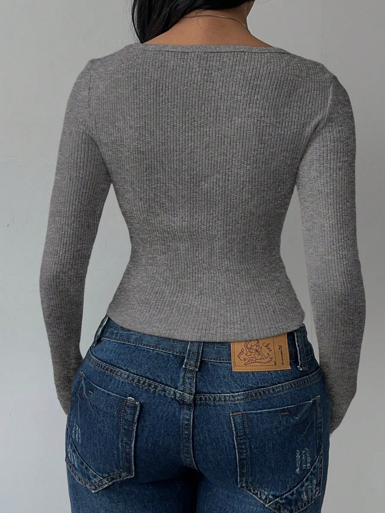 SHEIN BASICS Women's Casual Solid Color Knit Long Sleeve Slim-Fit Sweater