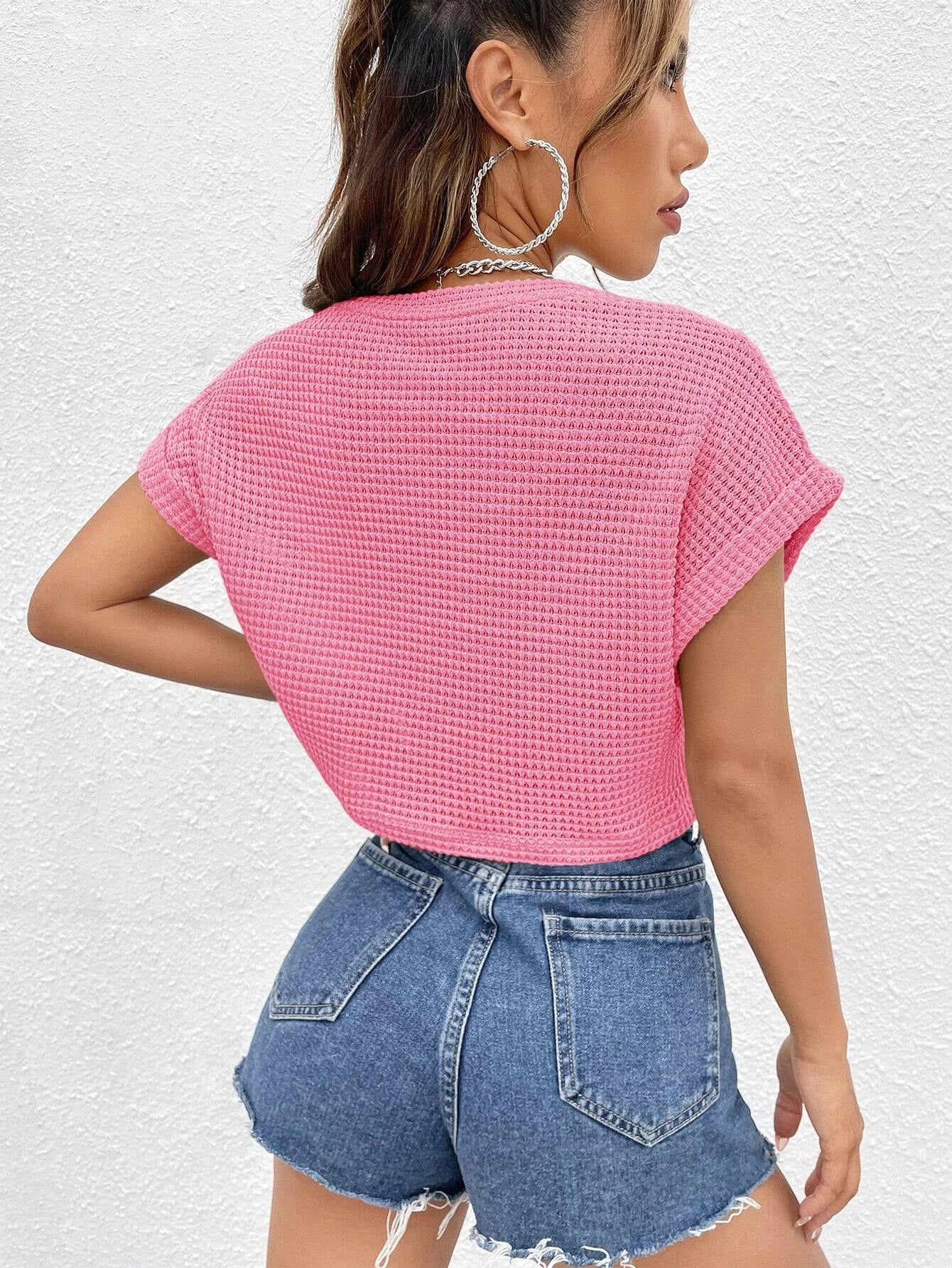 SHEIN EZwear Batwing Sleeve Textured Tee