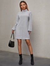 SHEIN EZwear Mock Neck Rib Knit Dress