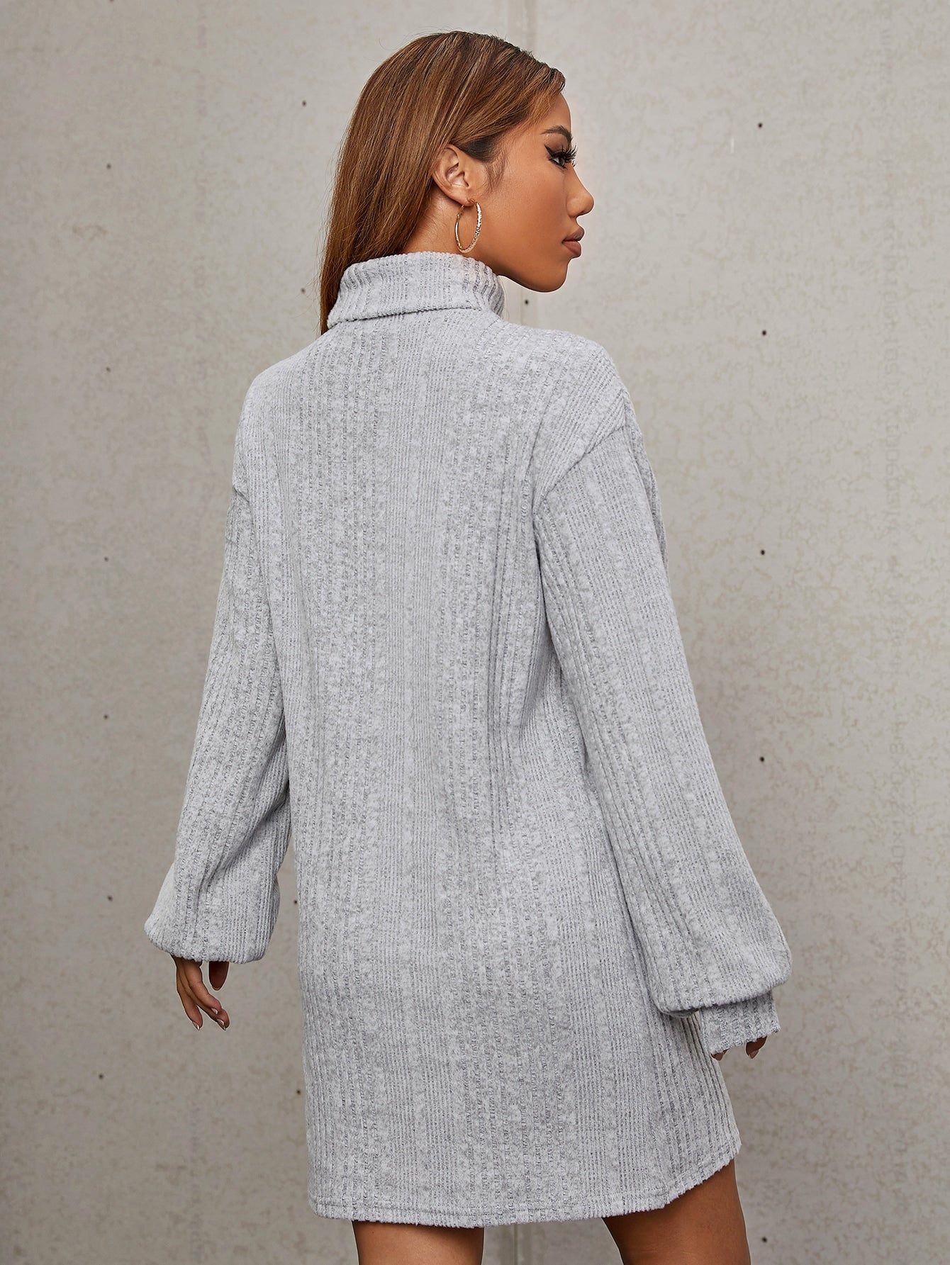 SHEIN EZwear Mock Neck Rib Knit Dress