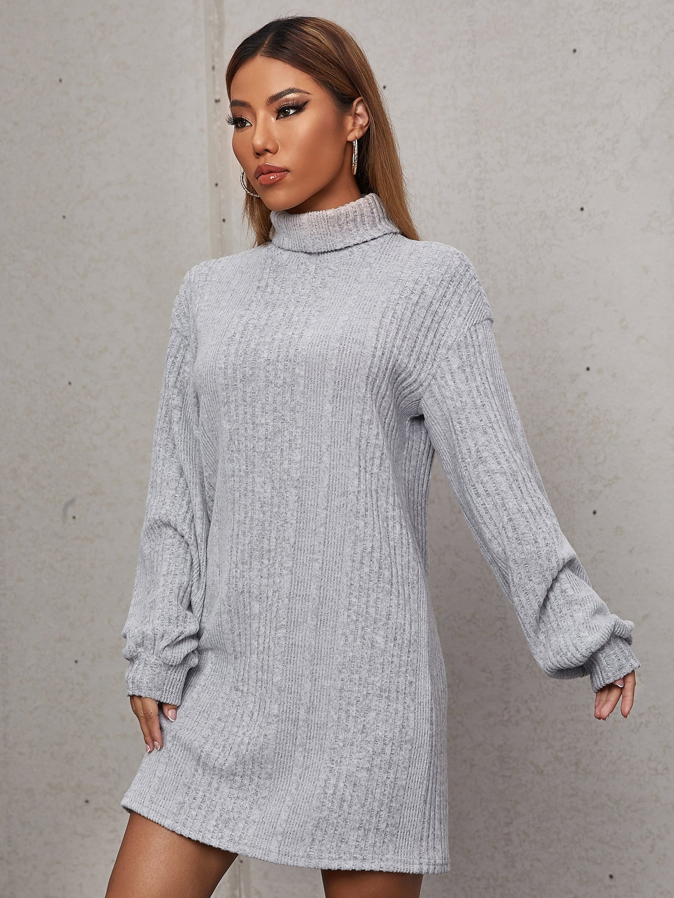 SHEIN EZwear Mock Neck Rib Knit Dress