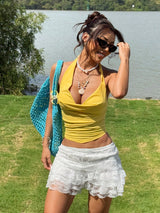 SHEIN EZwear Yellow Knitted Women's Halter Neck Tank Top