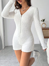 SHEIN EZwear Zip Front Fuzzy Unitard Romper