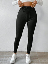 SHEIN Essnce Women's Fleece Lined Tight-Fit Drawstring Sporty Outdoor Yoga Leggings
