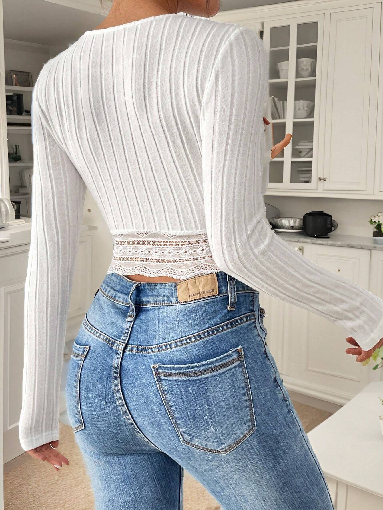 SHEIN Frenchy Women Fall Winter Black Lace Patchwork Tight Fitted