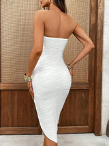 SHEIN Holidaya Summer Holiday Knit Texture Drawstring Asymmetrical Hem Mini Tube Dress
