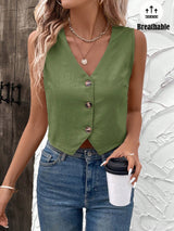 SHEIN LUNE Office Lady Fashionable Solid Color Camisole Vest Shirt Green Top
