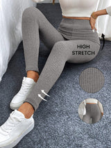 SHEIN LUNE Women Fleece Textured High Waist Leggings, Casual Bottoms