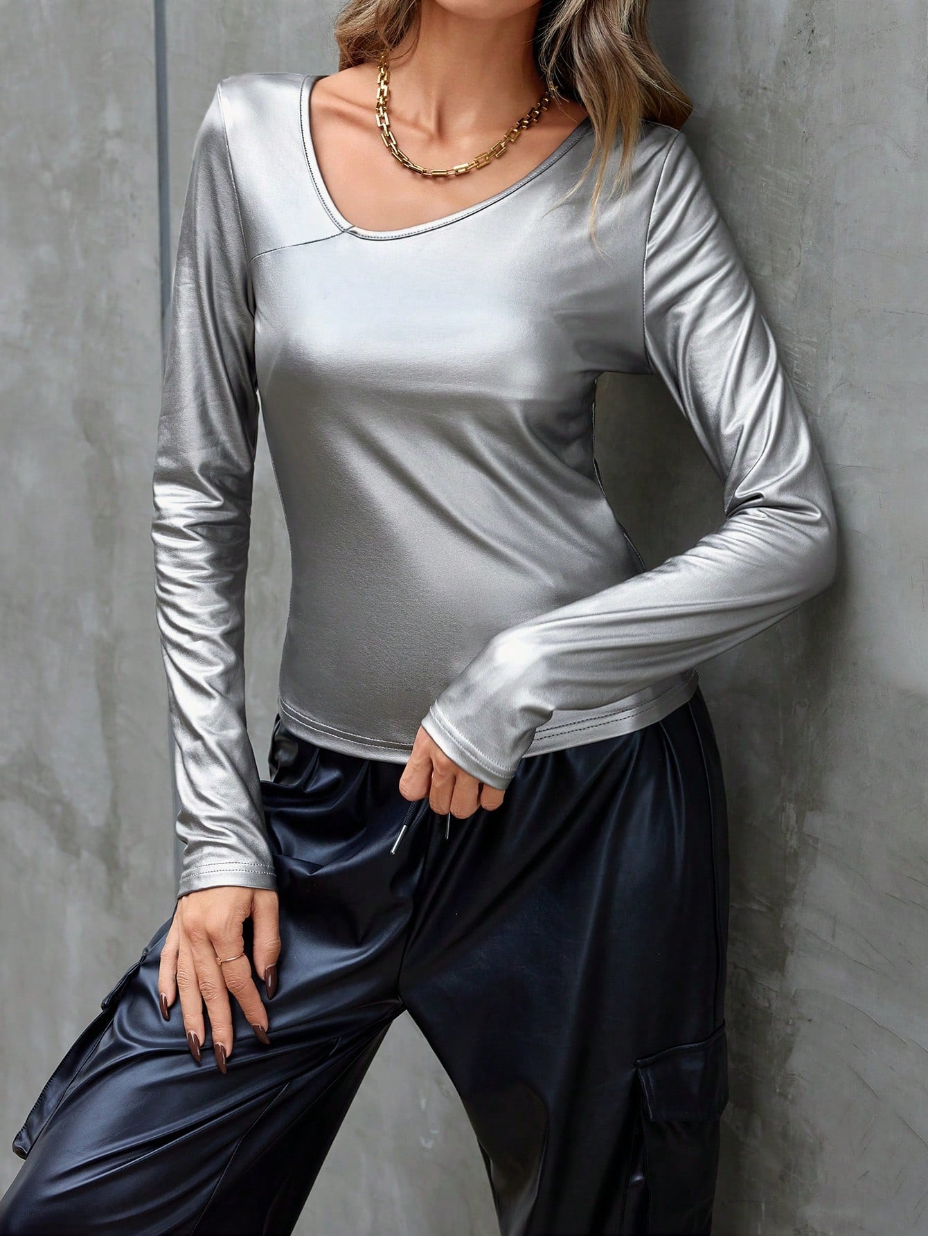 SHEIN Privé Solid Color Long Sleeve Women's T-shirt