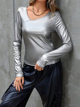 SHEIN Privé Solid Color Long Sleeve Women's T-shirt