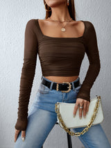 SHEIN Privé Square Neck Ruched Mesh Crop Top