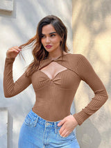SHEIN Privé Twist Front Cut Out Front Rib-knit Tee