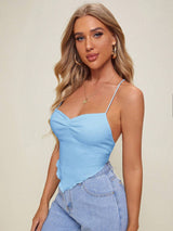 SHEIN Privé Women's Summer Solid Color Pleated Asymmetrical Hem Knitted Camisole Top