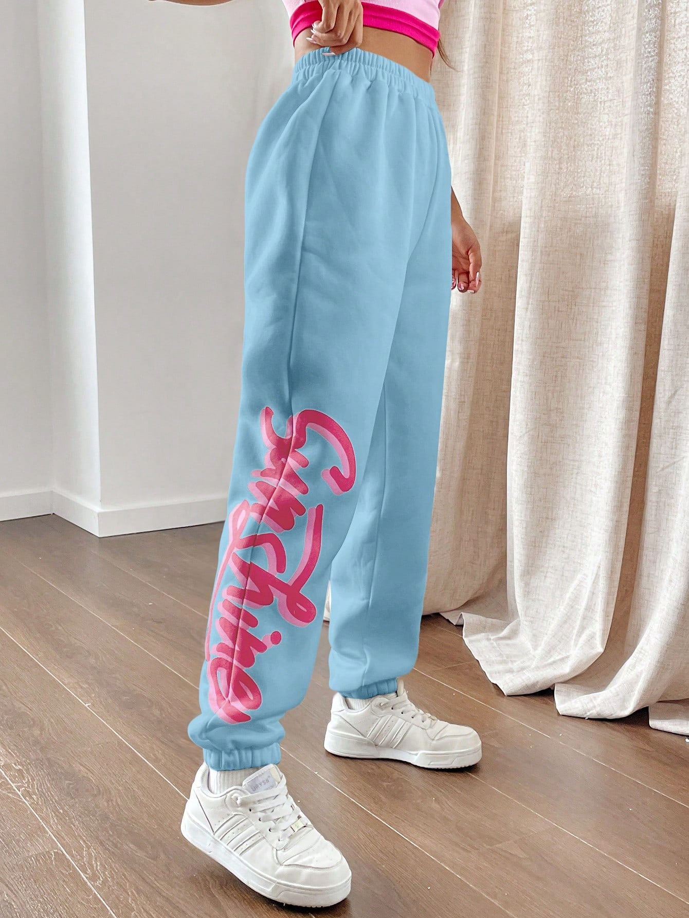SHEIN Qutie Women's Elastic Waist &amp; Cuffed Hem Sweatpants With Letter Print