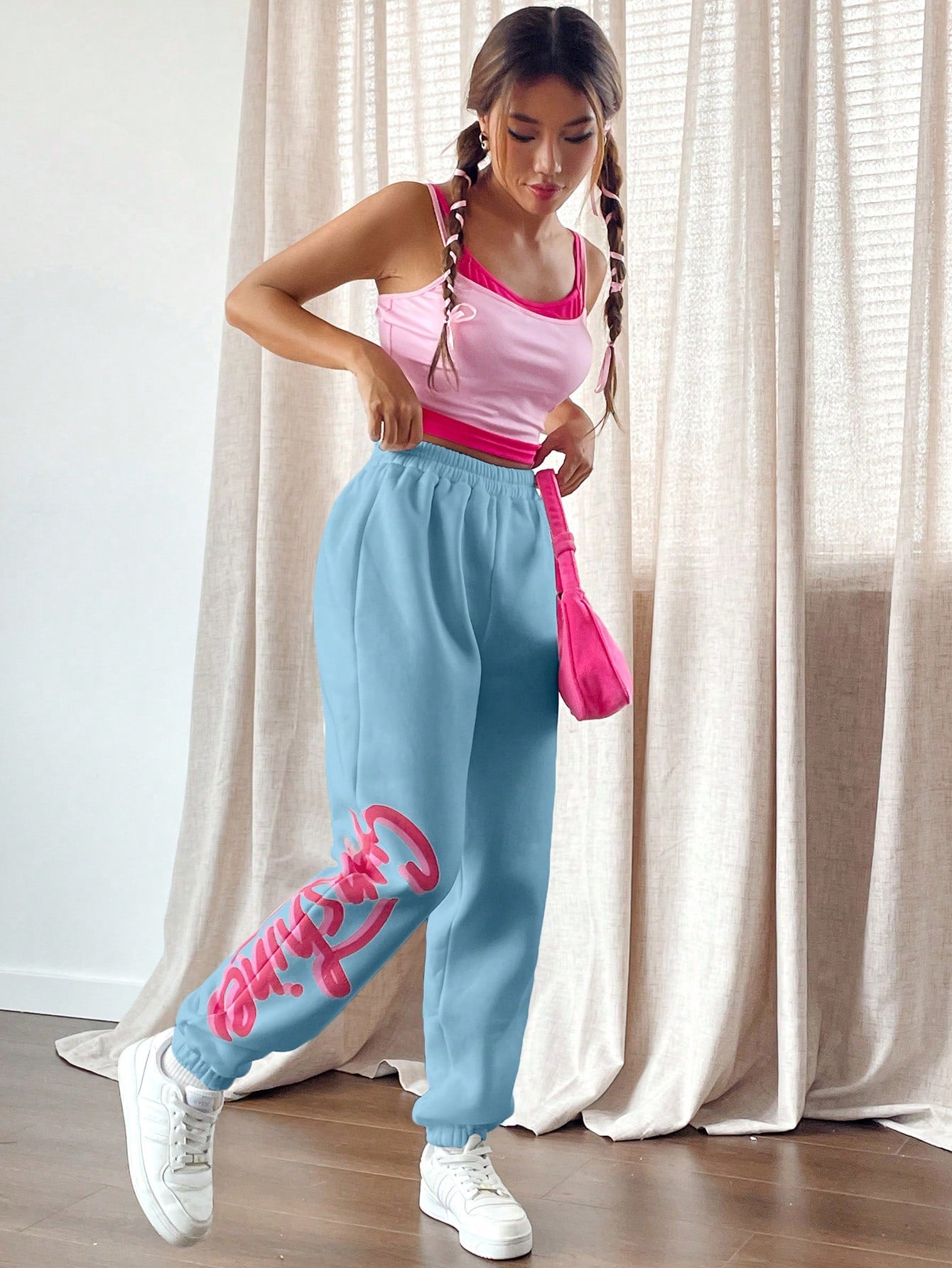 SHEIN Qutie Women's Elastic Waist &amp; Cuffed Hem Sweatpants With Letter Print