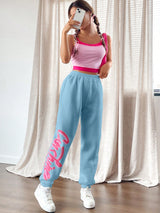 SHEIN Qutie Women's Elastic Waist &amp; Cuffed Hem Sweatpants With Letter Print