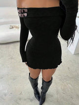 SHEIN SXY Women's Off-Shoulder Buttoned Long Sleeve Fitted Mini Dress