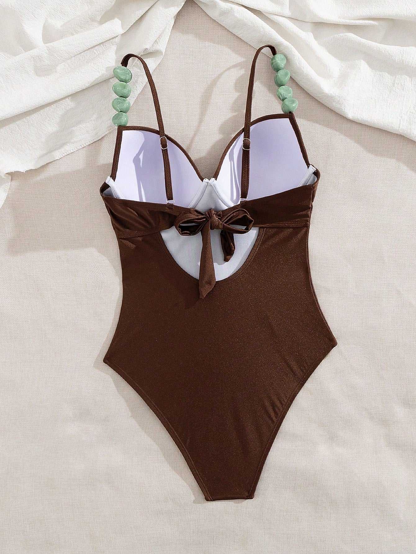 SHEIN Swim Chicsea Shiny Solid Color Push-Up Swimsuit With Non-Removable Padded Underwire, Front