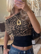 Siren Gaze Women's Asymmetric Neck Ruched Cropped Top