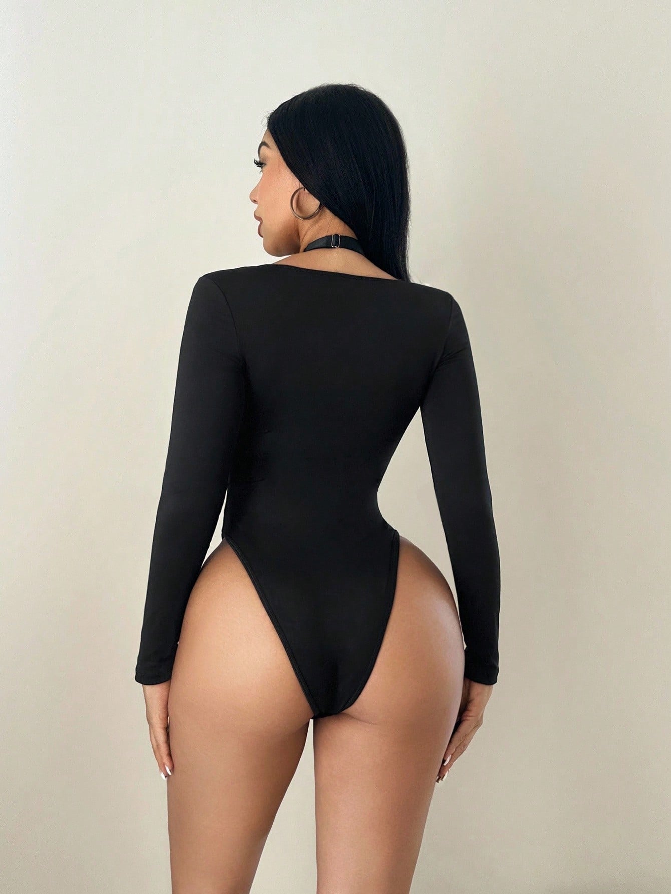 Sirith Women's Autumn/Winter Studded Knit Ruched Long Sleeve Bodysuit