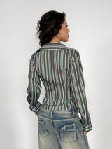 StreetHx Women's Retro Striped Fitted Shirt