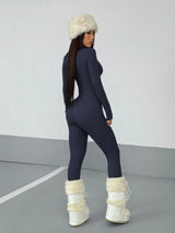 StreetHx Women's Streetwear Solid Color Long Sleeve Half Zip Jumpsuit