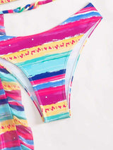 Striped Bandeau Bikini Swimsuit With Ruffle Trim Beach Pants