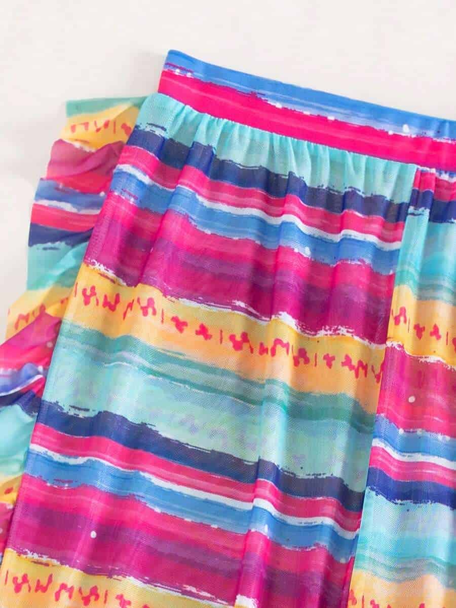 Striped Bandeau Bikini Swimsuit With Ruffle Trim Beach Pants