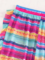 Striped Bandeau Bikini Swimsuit With Ruffle Trim Beach Pants