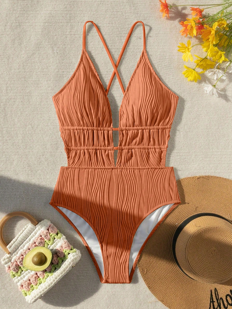 Swim Vcay Women's Solid Color Ruched One-Piece Swimsuit