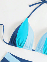 Swim Chiccia Women's New Summer Colorblock Triangle Halter Tie Bikini Set