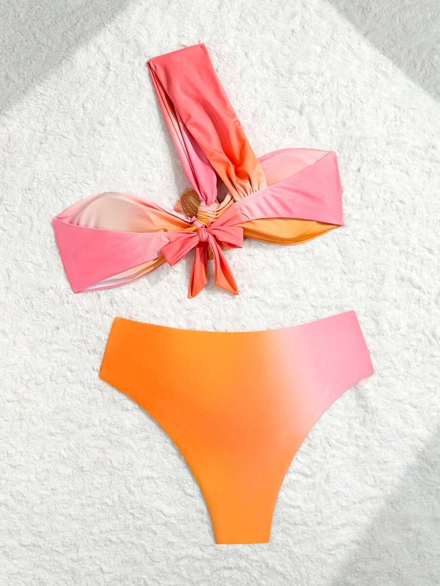 Swim SXY Women 2pcs Spring Break 3D Floral Decor Sleeveless Backless Bikini Set
