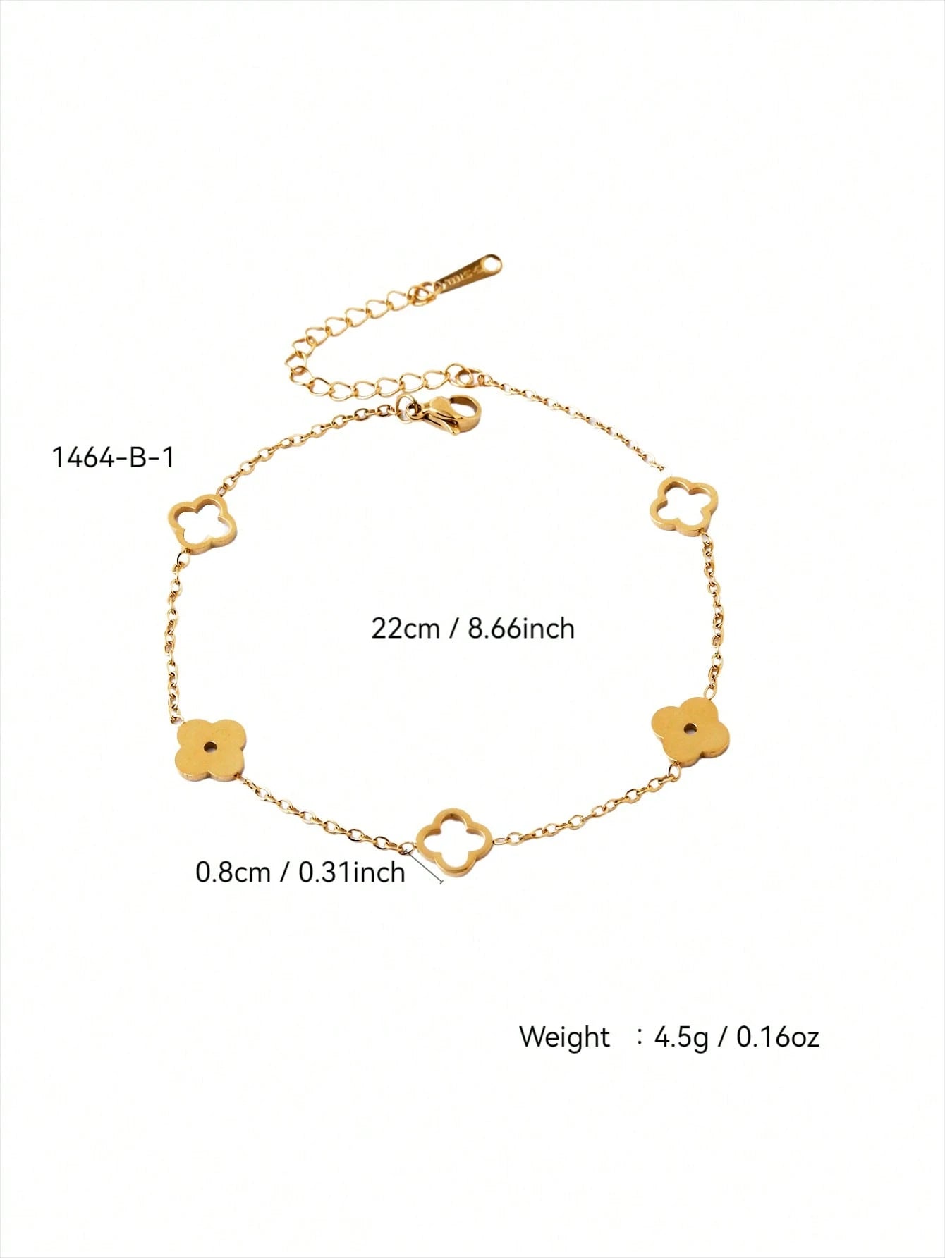 TONSI 1pc Elegant Stainless Steel 18k Gold Plated Clover Anklet