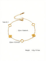 TONSI 1pc Elegant Stainless Steel 18k Gold Plated Clover Anklet