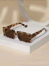 Unisex Retro Small Frame Rectangular Leopard Print Bohemian Plastic Sunglasses