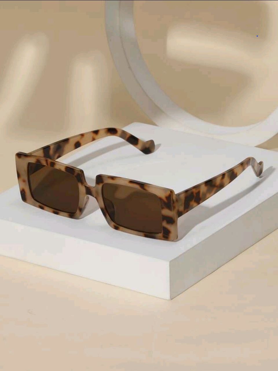Unisex Retro Small Frame Rectangular Leopard Print Bohemian Plastic Sunglasses